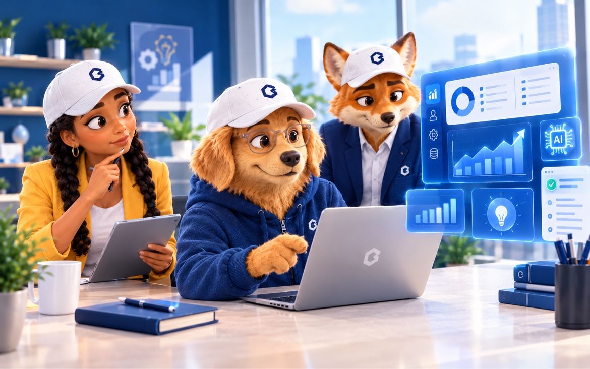 Martín, Lorenzo y Lucía analizando un dashboard de inteligencia artificial
